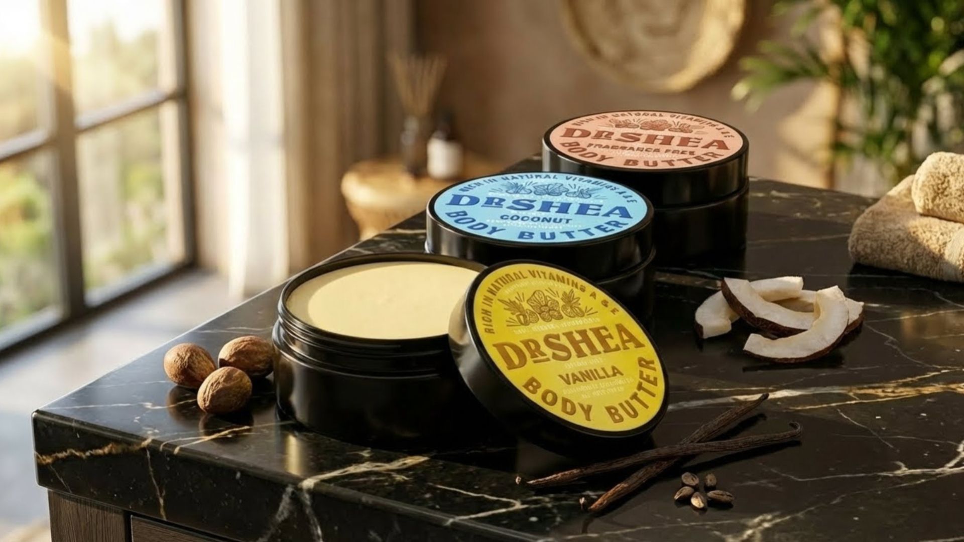 Home black soap on black marble, celebrating the ghana to london heritage